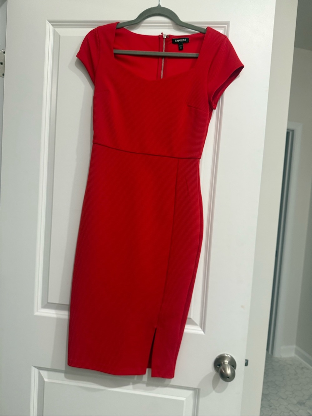 Express Red Cap-Sleeve Midi Sheath Dress